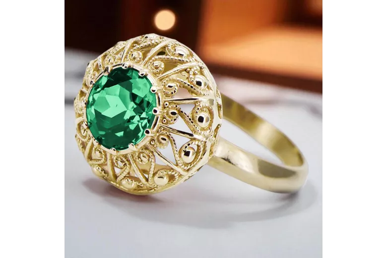 14 Karat Gelbgold Smaragd Ring Vintage vrc059y